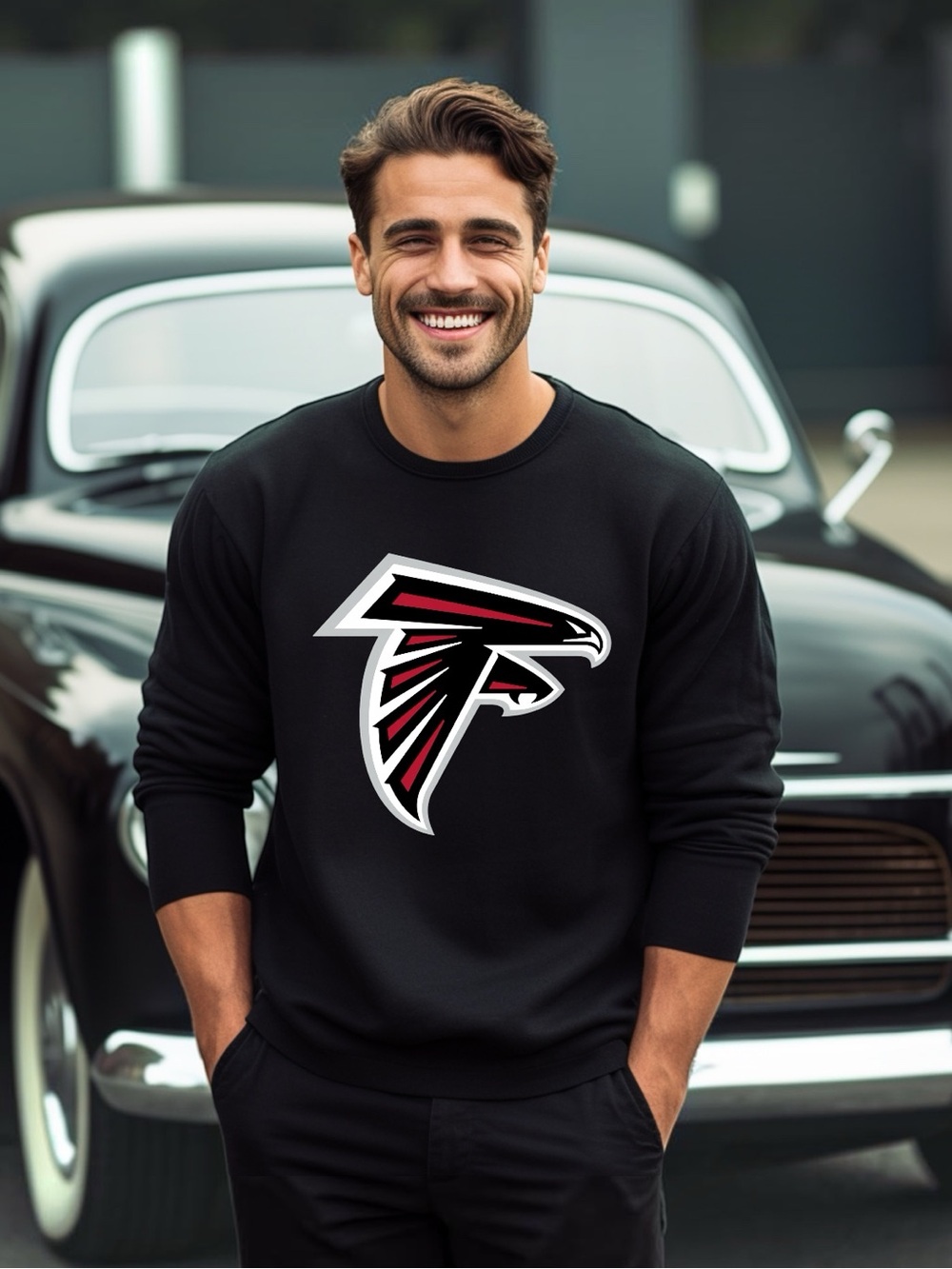 Atlanta Falcons Black Crewneck Sweatshirt faux rhinestone pick 1 unisex S M L XL - Picture 7 of 10